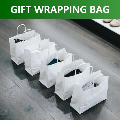 100Pcs 40 LB White Paper Gift Bags Bulk with Handles 10 x 5 x 13 Inch - Medium Size Kraft Goodie Bag, Blank Paper Bags for Shopping Retail, Birthdays, To Go, Small Business, Weddings, Parties, Lunch in Saudi Arabia