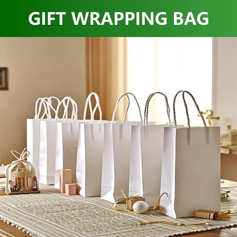100Pcs 40 LB White Paper Gift Bags Bulk with Handles 10 x 5 x 13 Inch - Medium Size Kraft Goodie Bag, Blank Paper Bags for Shopping Retail, Birthdays, To Go, Small Business, Weddings, Parties, Lunch in Saudi Arabia