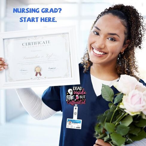 مضحك هالوين الهيكل العظمي شارة بكرة قابلة للسحب للممرضة طالب التمريض RN LPN CNA MA EMTS الطبيب مساعد الهالوين ، ميت في الداخل ولكن الكافيين in Kuwait