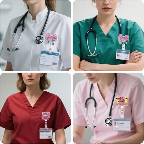 3pcs مجموعة شارة ممرضة لطيفة ومضحكة ، حاملي الهوية القابلة للسحب من الوردي لطلاب التمريض RN LPN CNA ، هدايا للنساء العاملات في مجال الرعاية الصحية الطبية. in Saudi Arabia