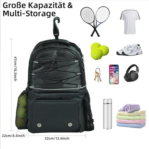 حقيبة ظهر للتنس من AUMTISC مكونة من مضاربين، وحقائب مضرب تنس مع جيب معزول وحجرة أحذية منفصلة لحمل مجداف كرة البيسبول ومضرب كرة الريشة والاسكواش والإكسسوارات in Kuwait