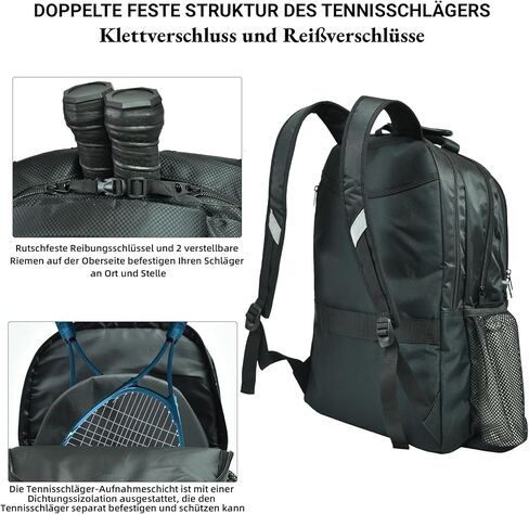 حقيبة ظهر للتنس من AUMTISC مكونة من مضاربين، وحقائب مضرب تنس مع جيب معزول وحجرة أحذية منفصلة لحمل مجداف كرة البيسبول ومضرب كرة الريشة والاسكواش والإكسسوارات in Kuwait