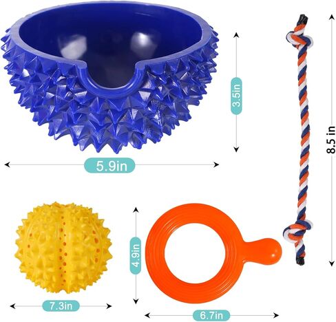 4 Pack Dog Chew Toy, Durable Flying Discs for Throwing Catching, 3-in-1 Dogs Toys, Indestructible Pet Chew Toy for Aggressive Chewer, Reduces Anxiety, Interactive Toys for Boredom Dog Teeth Cleaning in Kuwait