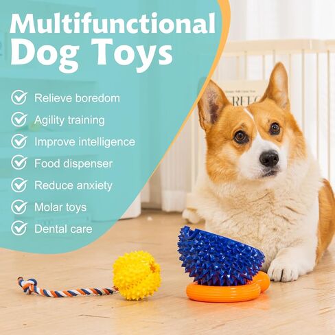 4 Pack Dog Chew Toy, Durable Flying Discs for Throwing Catching, 3-in-1 Dogs Toys, Indestructible Pet Chew Toy for Aggressive Chewer, Reduces Anxiety, Interactive Toys for Boredom Dog Teeth Cleaning in Kuwait