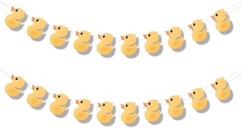 2pcs Duck Birthday Banner, Cute Cartoon Yellow Duck Garland Photo Backdrop Hanging Decor for Themed Birthday Party Supplies Decorations in Saudi Arabia