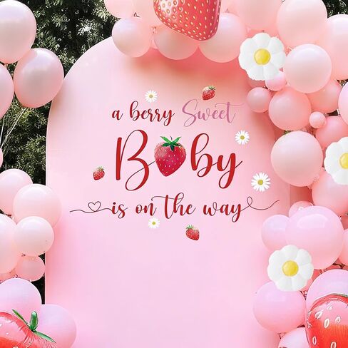 A Berry Sweet Baby is on the Way Decorations - A Berry Sweet Baby is on the Way Decal for Balloons Arch Backdrop, Berry Sweet Baby Girl Shower Decorations, Strawberry First Birthday Decor for Girl in Saudi Arabia