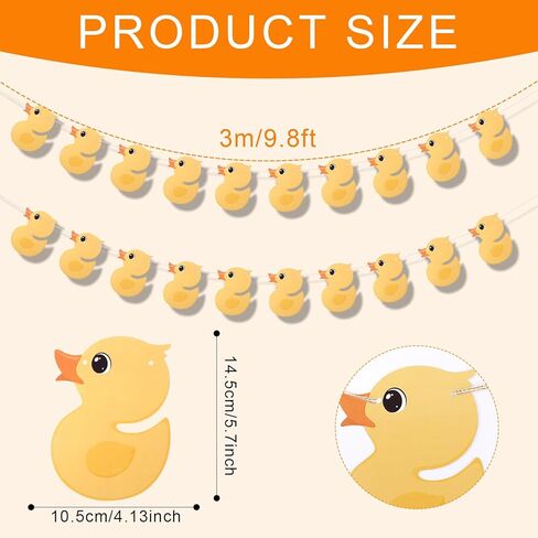 2pcs Duck Birthday Banner, Cute Cartoon Yellow Duck Garland Photo Backdrop Hanging Decor for Themed Birthday Party Supplies Decorations in Saudi Arabia