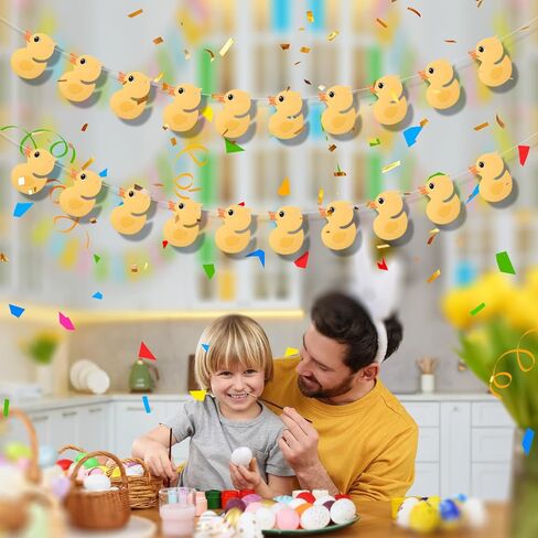 2pcs Duck Birthday Banner, Cute Cartoon Yellow Duck Garland Photo Backdrop Hanging Decor for Themed Birthday Party Supplies Decorations in Saudi Arabia