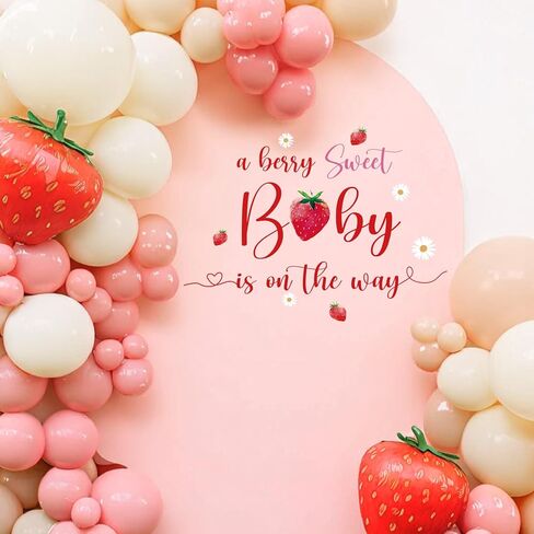 A Berry Sweet Baby is on the Way Decorations - A Berry Sweet Baby is on the Way Decal for Balloons Arch Backdrop, Berry Sweet Baby Girl Shower Decorations, Strawberry First Birthday Decor for Girl in Saudi Arabia