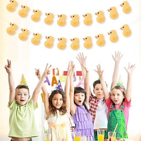 2pcs Duck Birthday Banner, Cute Cartoon Yellow Duck Garland Photo Backdrop Hanging Decor for Themed Birthday Party Supplies Decorations in Saudi Arabia