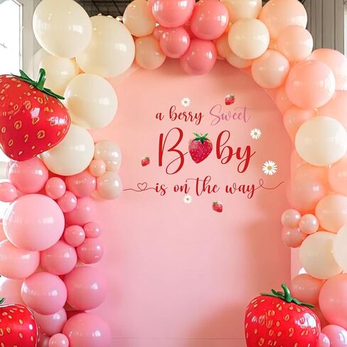 A Berry Sweet Baby is on the Way Decorations - A Berry Sweet Baby is on the Way Decal for Balloons Arch Backdrop, Berry Sweet Baby Girl Shower Decorations, Strawberry First Birthday Decor for Girl in Saudi Arabia
