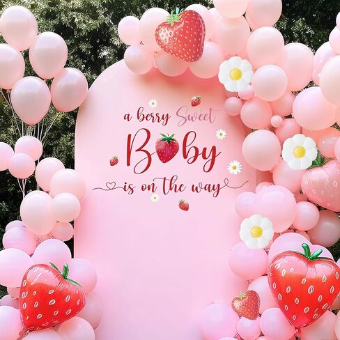 A Berry Sweet Baby is on the Way Decorations - A Berry Sweet Baby is on the Way Decal for Balloons Arch Backdrop, Berry Sweet Baby Girl Shower Decorations, Strawberry First Birthday Decor for Girl in Saudi Arabia