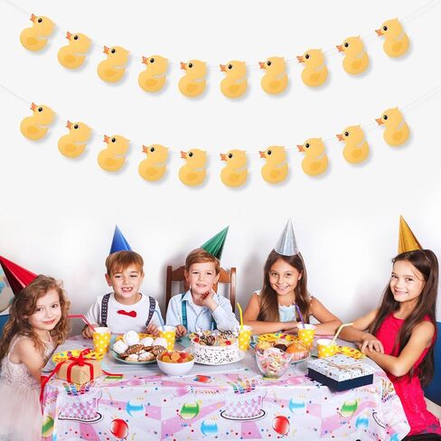 2pcs Duck Birthday Banner, Cute Cartoon Yellow Duck Garland Photo Backdrop Hanging Decor for Themed Birthday Party Supplies Decorations in Saudi Arabia