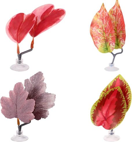 4pcs Betta Leaf أرجوحة ، 4 أنماط قابلة للتعديل بلاستيك بيتا سرير بقعة بقعة صغيرة من زخارف زخارف زخارف زخرفة مع كوب شفط وقوس لأسماك الحرير بأربعة عيون غوبي للراحة (أحمر) in Kuwait