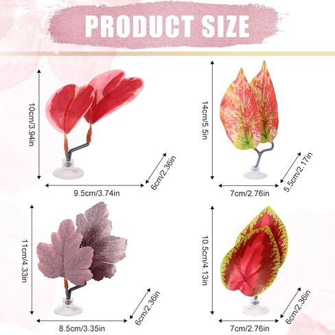 4pcs Betta Leaf أرجوحة ، 4 أنماط قابلة للتعديل بلاستيك بيتا سرير بقعة بقعة صغيرة من زخارف زخارف زخارف زخرفة مع كوب شفط وقوس لأسماك الحرير بأربعة عيون غوبي للراحة (أحمر) in Kuwait