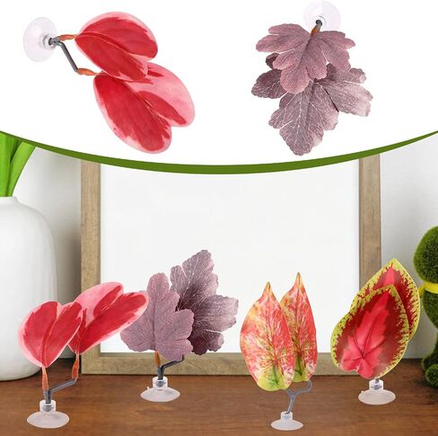 4pcs Betta Leaf أرجوحة ، 4 أنماط قابلة للتعديل بلاستيك بيتا سرير بقعة بقعة صغيرة من زخارف زخارف زخارف زخرفة مع كوب شفط وقوس لأسماك الحرير بأربعة عيون غوبي للراحة (أحمر) in Kuwait