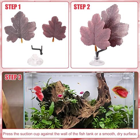 4pcs Betta Leaf أرجوحة ، 4 أنماط قابلة للتعديل بلاستيك بيتا سرير بقعة بقعة صغيرة من زخارف زخارف زخارف زخرفة مع كوب شفط وقوس لأسماك الحرير بأربعة عيون غوبي للراحة (أحمر) in Kuwait