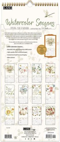 Lang Companies, Watercolor Seasons 2026 Vertical Wall Calendar, 8'' X 15.8'', 12-Month Calendar with Stapled Binding in Saudi Arabia