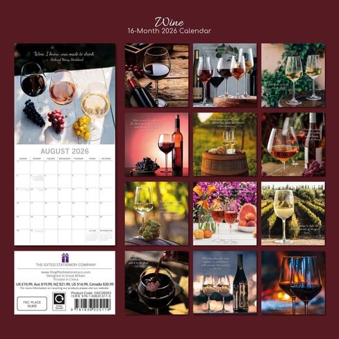 Copted Stationery Co ، Wine 2026 Wall Calendar ، 12 'x 12' '، تقويم لمدة 16 شهر in Saudi Arabia