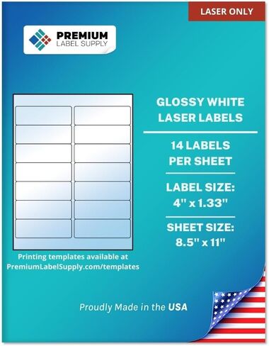 Premium Label Supply Glossy White Address Sticker Labels – 4" x 1.33" – (14 per Sheet) (Glossy White for Inkjet Only, 350 Labels) in Saudi Arabia