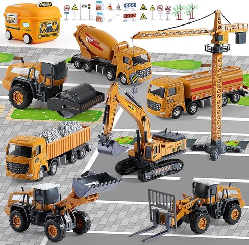 TRUCTS TRUCTS TOY مع تخزين الحافلات الصفراء و PLAY MAT-ألعاب هندسة محاكاة DELOY DETINGERAY مع إكسسوارات السيناريو-هدايا مثالية للأعمار 3-8 ، الأولاد والبنات (8 في 1) in Kuwait