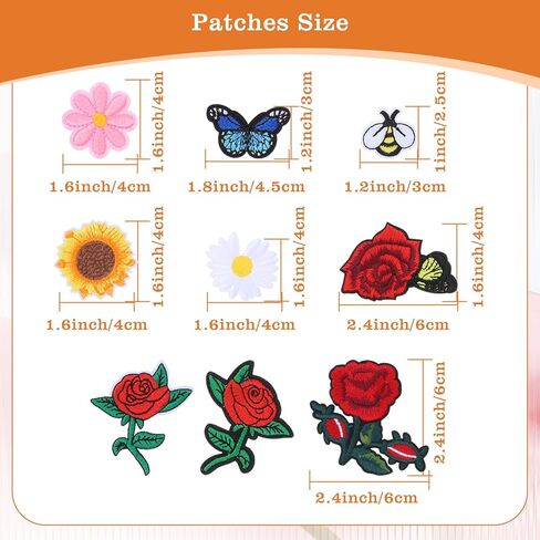 72 pcs زهرة الحديد على بقع ملونة الفراشة الحديد المطرزة على بقع للملابس خياطة تصحيح لطيف daisy زهرة النحل تصحيح لسترات الجينات الجينز سراويل القبعات على الظهر in Kuwait