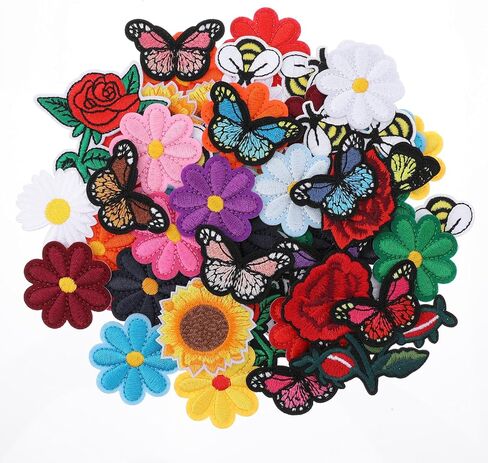 72 pcs زهرة الحديد على بقع ملونة الفراشة الحديد المطرزة على بقع للملابس خياطة تصحيح لطيف daisy زهرة النحل تصحيح لسترات الجينات الجينز سراويل القبعات على الظهر in Kuwait