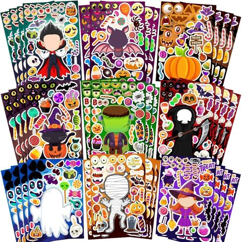36 Sheets Halloween Stickers for Kids, Make Your Own Halloween Stickers, Halloween Party Games Stickers, Halloween Party Favors DIY Crafts Trick or Treat Party Supplies in Kuwait