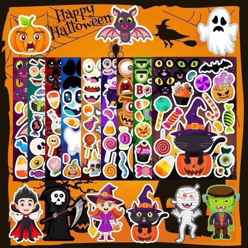 36 Sheets Halloween Stickers for Kids, Make Your Own Halloween Stickers, Halloween Party Games Stickers, Halloween Party Favors DIY Crafts Trick or Treat Party Supplies in Kuwait