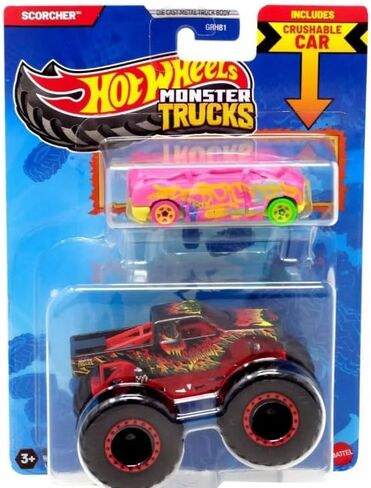 عجلات Hot Wheels Monster Trucks Scorcher ، مركبة مصبوبة بالسيارة مع Scareable Van Blind Side ، 1:64 Scale in Saudi Arabia