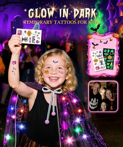 Jeowoqao Halloween Costumes for Girls, Light up Witch Cape Halloweens Dress up with Trick or Treat Bag for Girl 3 4 5 6 in Kuwait