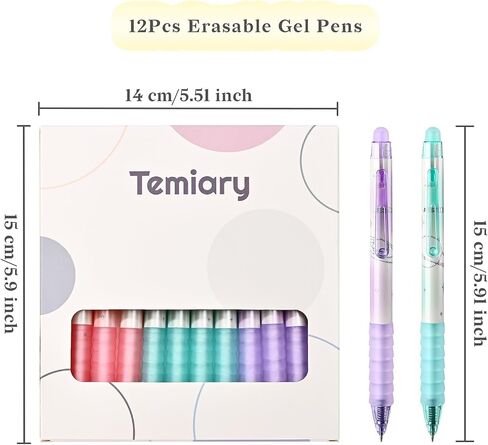 Temiary 12 PCS أقلام هلام قابلة للمحو ، قلم حبر الهلام مع ممحاة ، 0.5 مم من الكتابة الناعمة لتلطيف اليومية أخذ ألغاز الكلمات المتقاطعة (الحبر الأزرق) in Kuwait