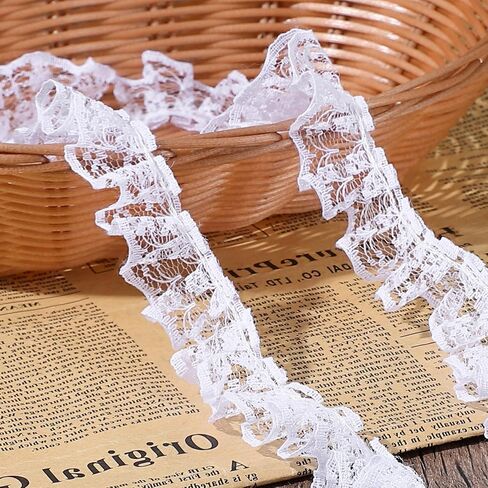 10 Yards Pleated Organza Lace Edge Gathered Mesh Trim Ribbon 0.9 Inches Vintage Edging Trimmings Fabric Laces Trim Sewing Crafts Lace for Gift Wrapping Dress Decoration Wedding Bouquet in Saudi Arabia