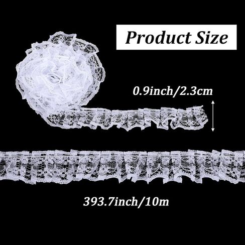 10 Yards Pleated Organza Lace Edge Gathered Mesh Trim Ribbon 0.9 Inches Vintage Edging Trimmings Fabric Laces Trim Sewing Crafts Lace for Gift Wrapping Dress Decoration Wedding Bouquet in Saudi Arabia