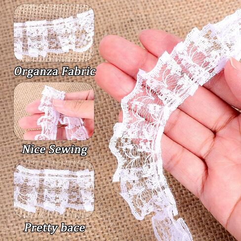 10 Yards Pleated Organza Lace Edge Gathered Mesh Trim Ribbon 0.9 Inches Vintage Edging Trimmings Fabric Laces Trim Sewing Crafts Lace for Gift Wrapping Dress Decoration Wedding Bouquet in Saudi Arabia