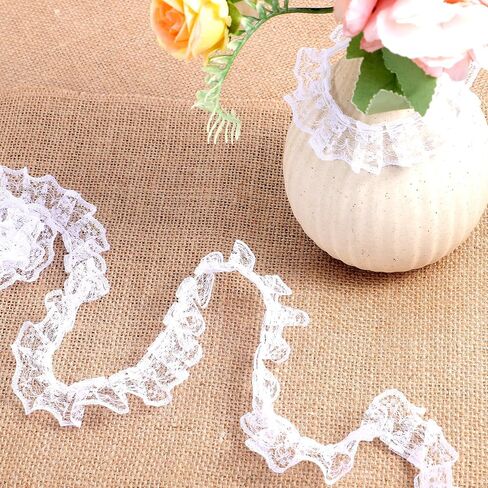 10 Yards Pleated Organza Lace Edge Gathered Mesh Trim Ribbon 0.9 Inches Vintage Edging Trimmings Fabric Laces Trim Sewing Crafts Lace for Gift Wrapping Dress Decoration Wedding Bouquet in Saudi Arabia