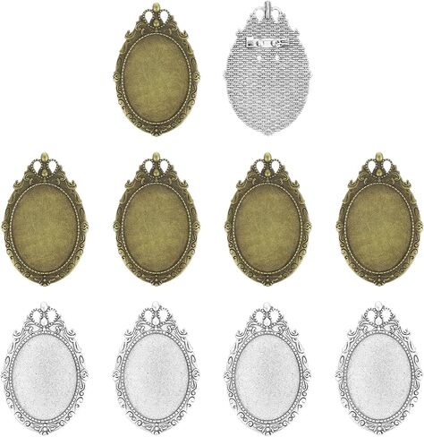 MECCANIXITY 10 Pcs Cabochon Brooch, 40x30mm Alloy Findings Trays Oval Pins, Vintage Setting Brooch Pins for DIY Jewelry Making Pendants Photo Craft, Crown Style, Silver in Saudi Arabia