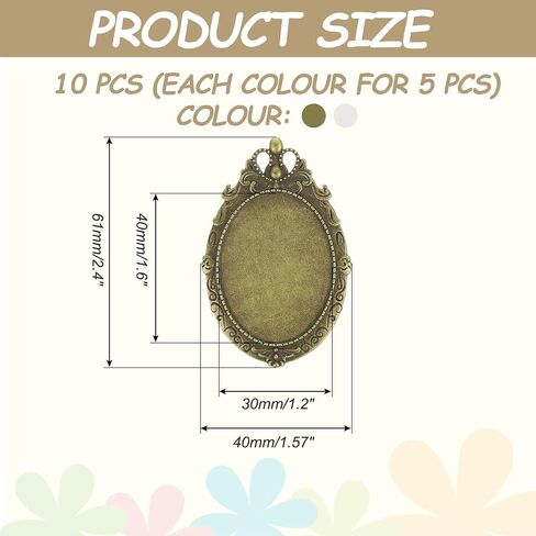 MECCANIXITY 10 Pcs Cabochon Brooch, 40x30mm Alloy Findings Trays Oval Pins, Vintage Setting Brooch Pins for DIY Jewelry Making Pendants Photo Craft, Crown Style, Silver in Saudi Arabia