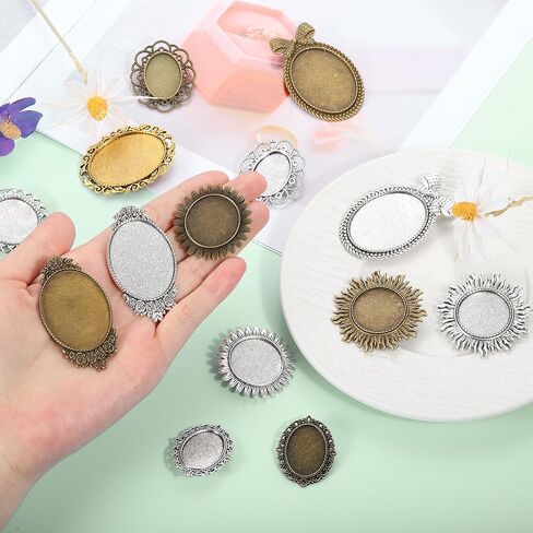 MECCANIXITY 10 Pcs Cabochon Brooch, 40x30mm Alloy Findings Trays Oval Pins, Vintage Setting Brooch Pins for DIY Jewelry Making Pendants Photo Craft, Crown Style, Silver in Saudi Arabia