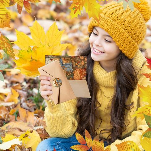 50 Pack Fall Cards Boxed Truck Pumpkin Leaves Greeting Cards with Envelopes Stickers Glue Stick Autumn Blank Note Card for Thanksgiving Harvest Party Supplies, 4 x 6 Inch in Saudi Arabia