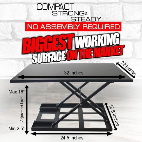 Standing Sit and Stand Up Desk - Easy Height Adjustable Table Jack Desk Converter with Huge 32" x 22" Instantly Convert Any Variable Portable Computer Monitors for Work Home by Elevating in Seconds in Saudi Arabia