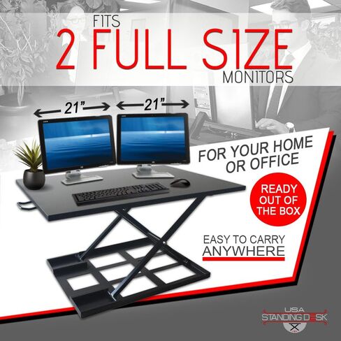 Standing Sit and Stand Up Desk - Easy Height Adjustable Table Jack Desk Converter with Huge 32" x 22" Instantly Convert Any Variable Portable Computer Monitors for Work Home by Elevating in Seconds in Saudi Arabia