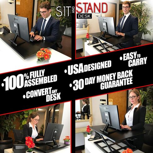 Standing Sit and Stand Up Desk - Easy Height Adjustable Table Jack Desk Converter with Huge 32" x 22" Instantly Convert Any Variable Portable Computer Monitors for Work Home by Elevating in Seconds in Saudi Arabia
