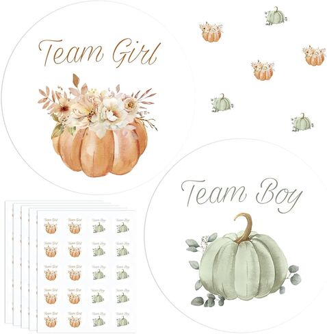 Honoson 100 Pcs Boho Pumpkin Gender Reveal Stickers 2 Inches Orange Green Team Boy or Girl Baby Shower Labels Sticker He or She Paper Decals for Baby Shower Gender Reveal Party Supplies in Saudi Arabia