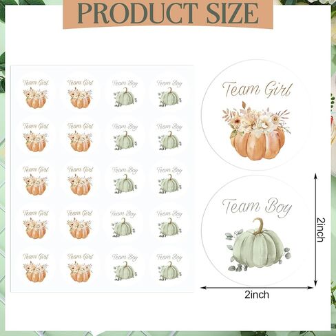 Honoson 100 Pcs Boho Pumpkin Gender Reveal Stickers 2 Inches Orange Green Team Boy or Girl Baby Shower Labels Sticker He or She Paper Decals for Baby Shower Gender Reveal Party Supplies in Saudi Arabia