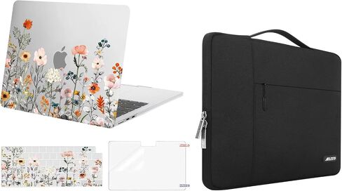MOSISO Compatible with MacBook Air 13 inch Case 2024-2022 M3 A3113 M2 A2681,Plastic Garden Flowers Hard Case&Keyboard Cover&Screen Film Compatible with MacBook Air 13.6 inch Case&Bag,Transparent&Black in Saudi Arabia