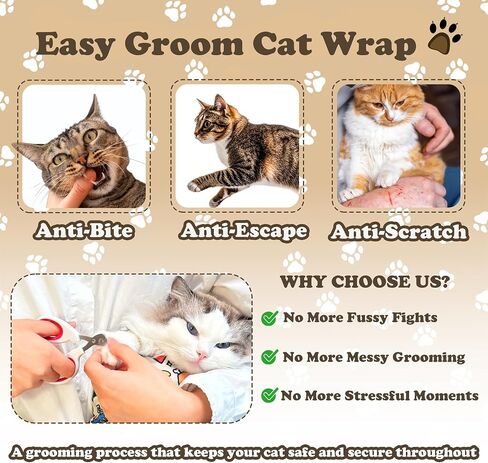 27.6 "Cat Grooming Wrap ، Wrap Cat لقطع الأظافر ، الطب ، تفريش الأسنان ، وقيود تقليم الأظافر ، ولف تقويم القطط ، ومضاد للخلع مضاد لـ Escape L (ضمن 15 رطلاً) in Kuwait