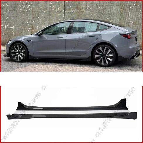 شفة تنورة جانبية للسيارة امتداد شفة متوافقة مع Tesla Model 3 Highland 2024-2025 التنانير الجانبية Door Door Pumper Lip Carbon Carbon Protector (Gloss Black) in Kuwait