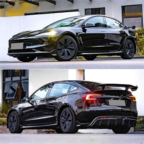 شفة تنورة جانبية للسيارة امتداد شفة متوافقة مع Tesla Model 3 Highland 2024-2025 التنانير الجانبية Door Door Pumper Lip Carbon Carbon Protector (Gloss Black) in Kuwait