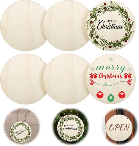 6 Pieces 8 Inch Unfinished Wood Circles Natural Wooden Discs Wooden Ornaments for DIY Crafts Painting Wood Burning Door Hanger Signs Christmas Decorations in Saudi Arabia